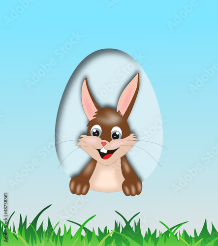 Hase guckt durch Osterei