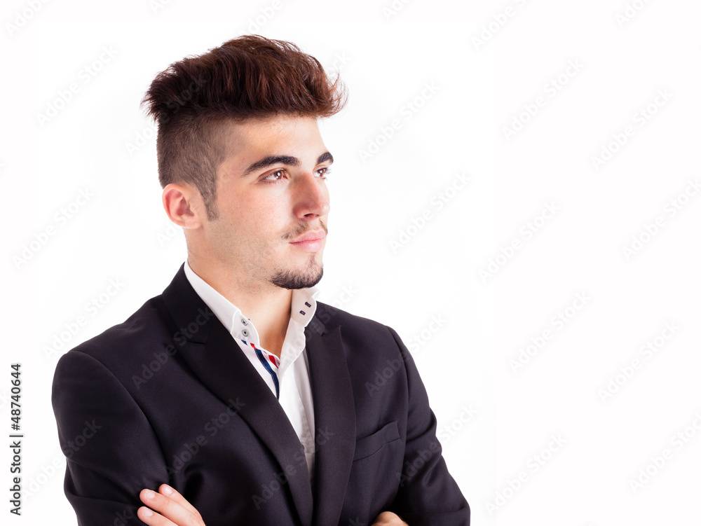 Portrait of a young businessman thinking, isolated on white Portrait of a young businessman thinking, isolated on white
