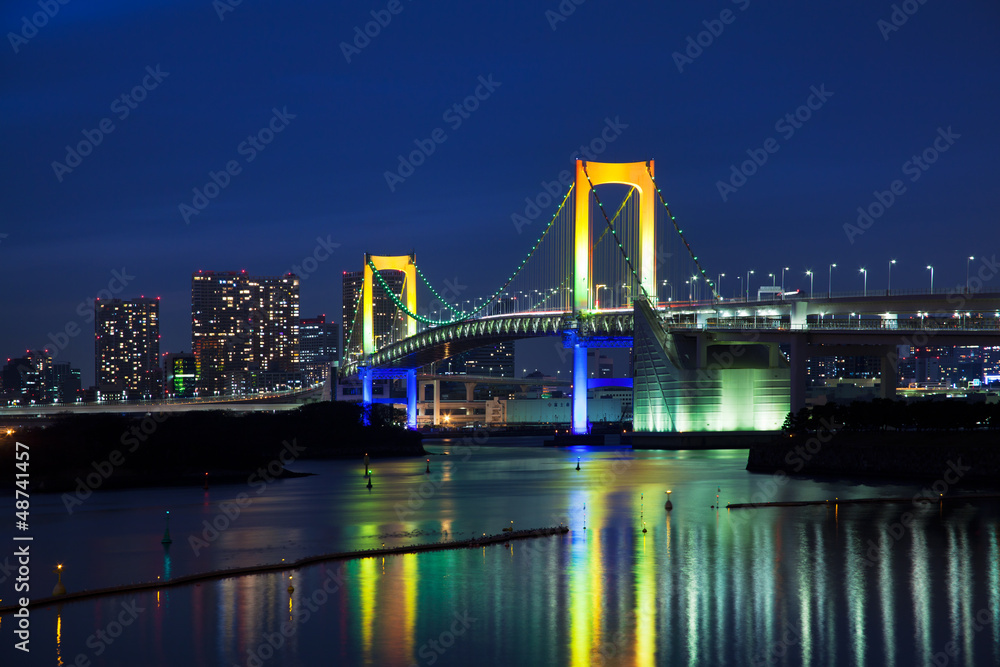 View of Tokyo at night with Rainbow Bridge