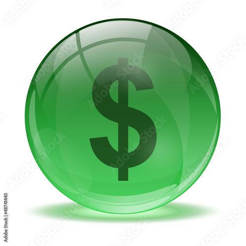 3D glass sphere and green dollar icon