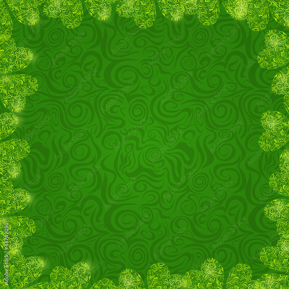 Green Shiny Clover Grass Frame on Swirl Background Green Shiny Clover Grass Frame on Swirl Background