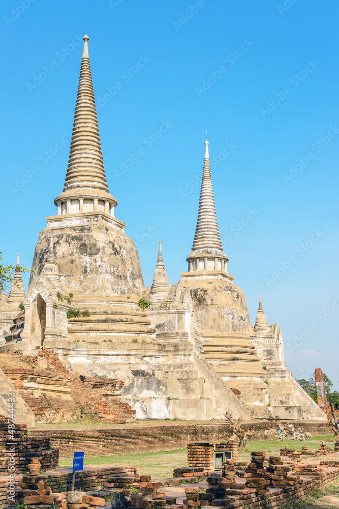 Ancient Buddhist stupa of Wat Phra Si Sanphet in Thai
