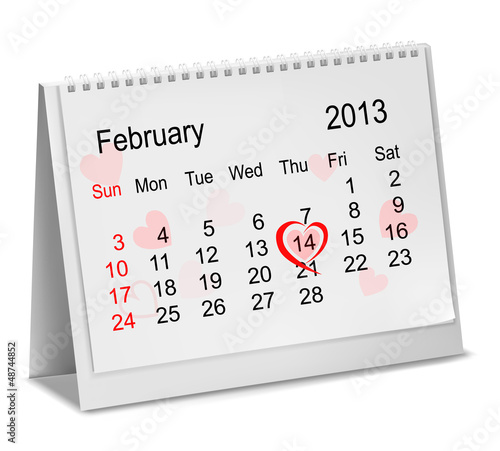 Valentine's Day in calendar. Vector