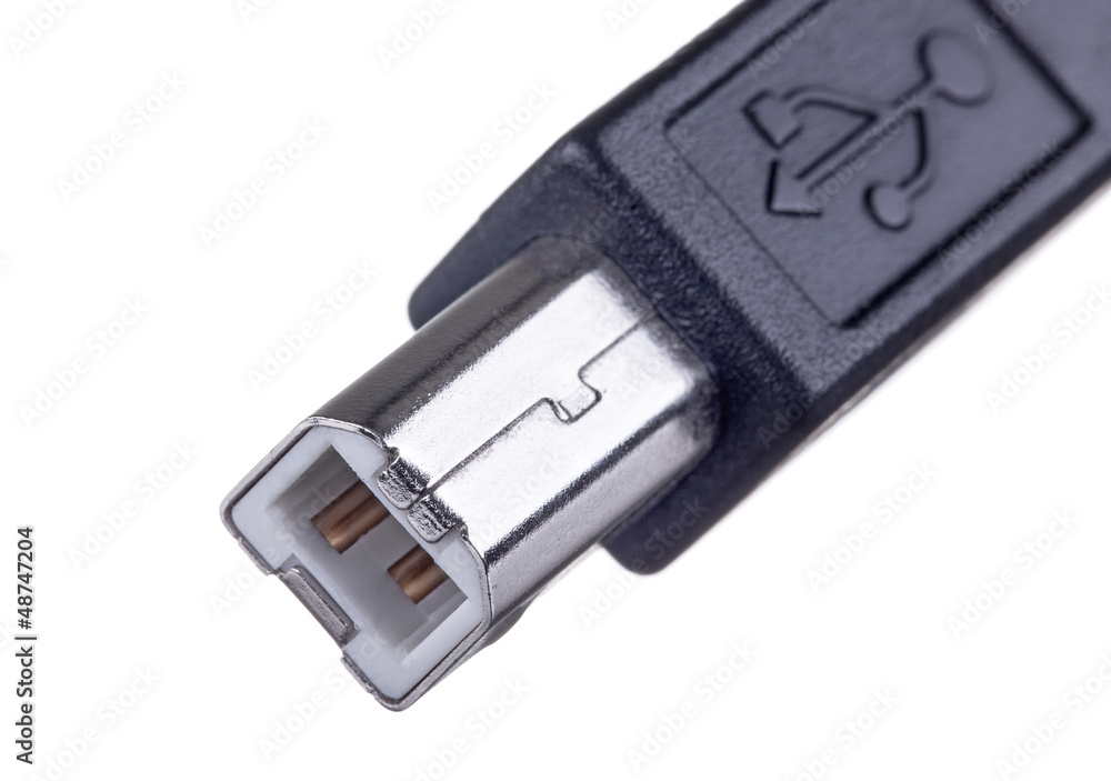 USB B plug, macro shot on white with a shallow DOF USB B plug, macro shot on white with a shallow DOF