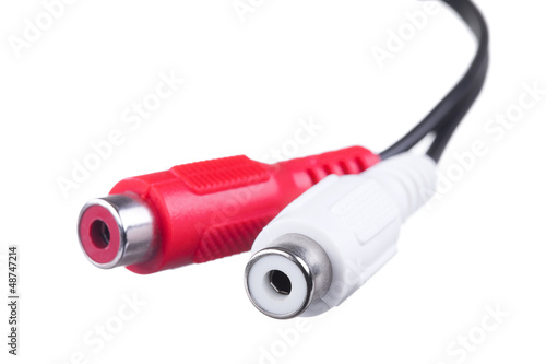 фотографія red and white female audio cinch plugs, isolated on white