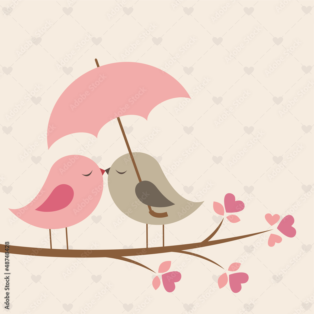 Fototapeta Birds under umbrella. Romantic card