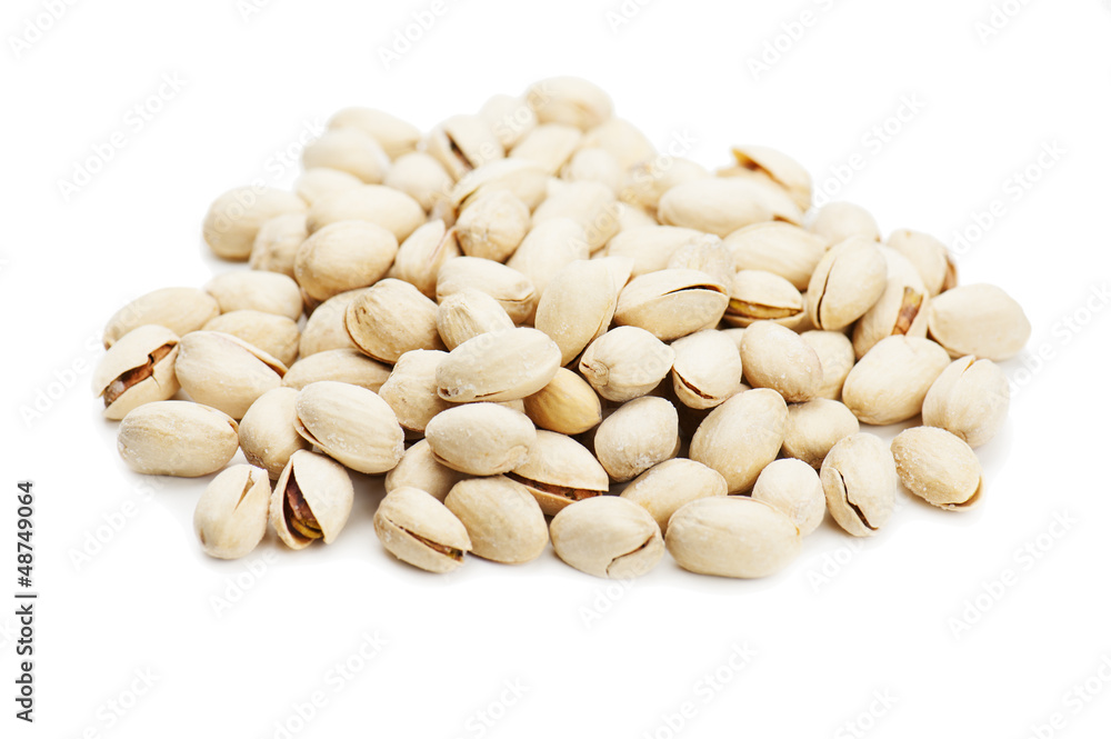 dry salted pistachios on white background dry salted pistachios on white background