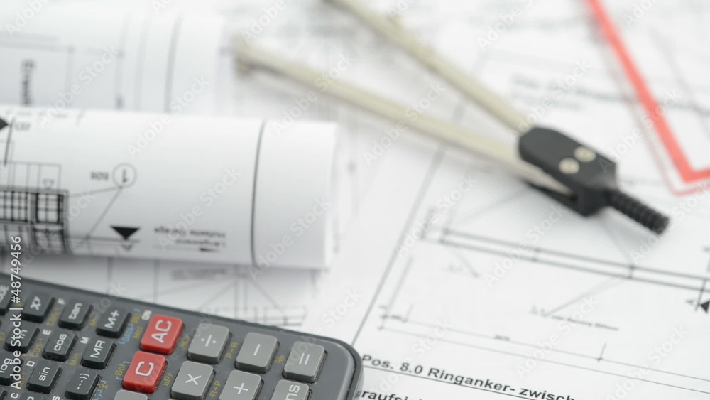blueprint with regular compass and calculator blueprint with regular compass and calculator