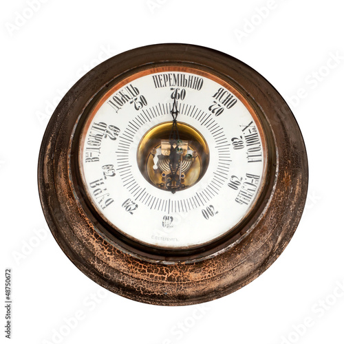 Big outdoor vintage barometer with labels in Russian