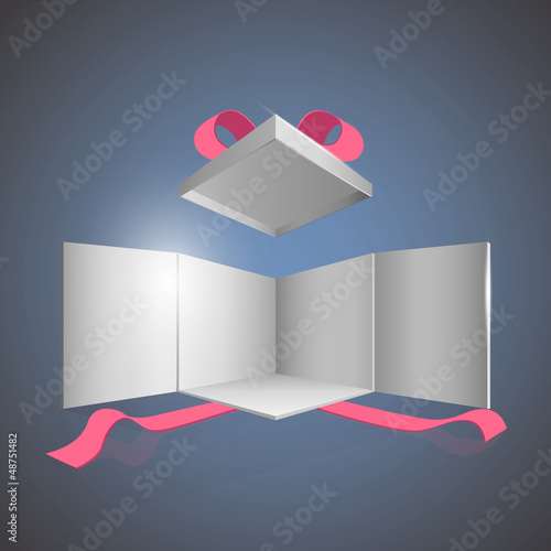 Open carton box on blue background. Vector design. 