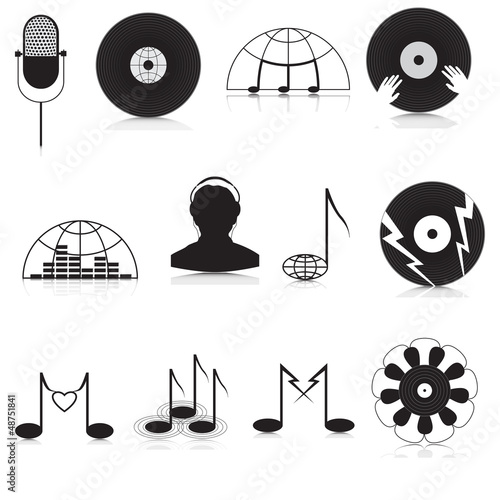 Set of black and white music Icons