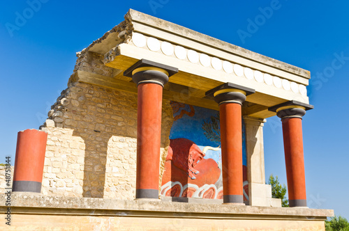 Northern entrance to Knossos palace with bull fresco