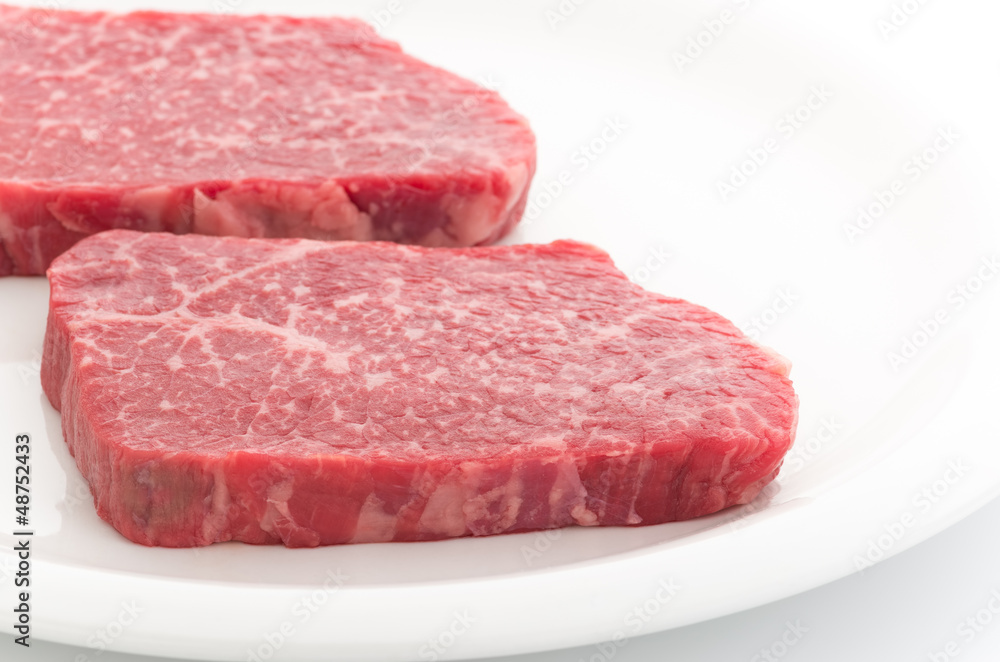Beef Round Steak on white plate Beef Round Steak on white plate