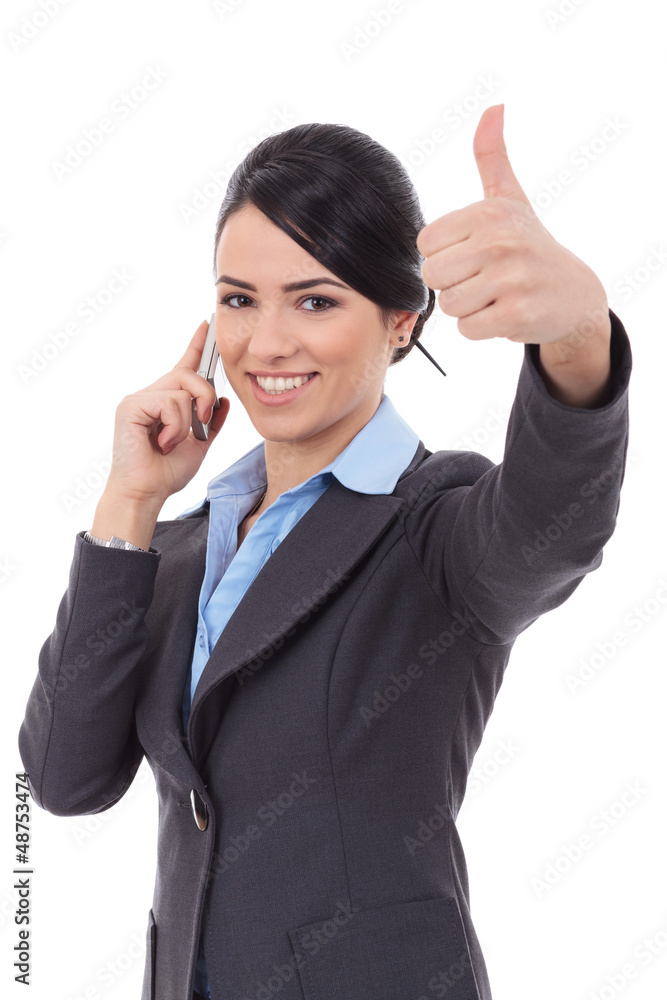 business woman with phone and thumbs up gesture business woman with phone and thumbs up gesture