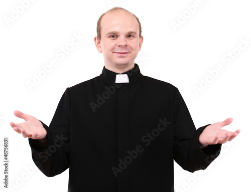 Canvastavla Young priest isolated on white
