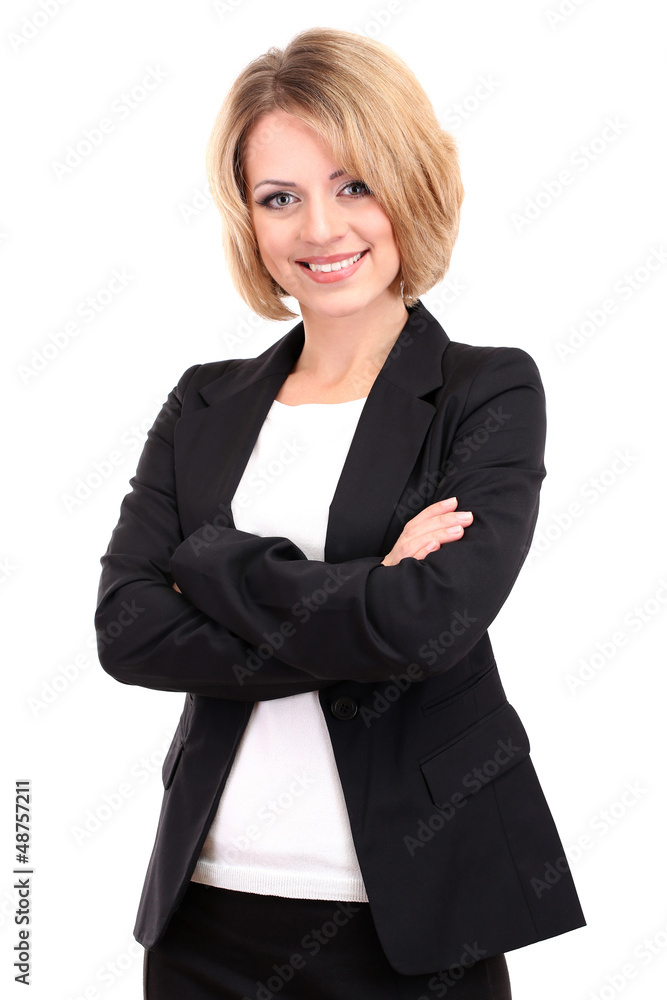 Young beautiful business woman isolated on white Young beautiful business woman isolated on white