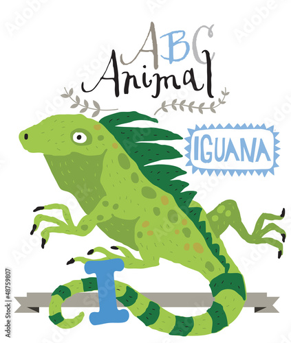 ABC animals  I is for iguana. Vector Graphics