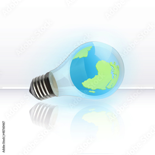 Eco light bulb with world inside. 