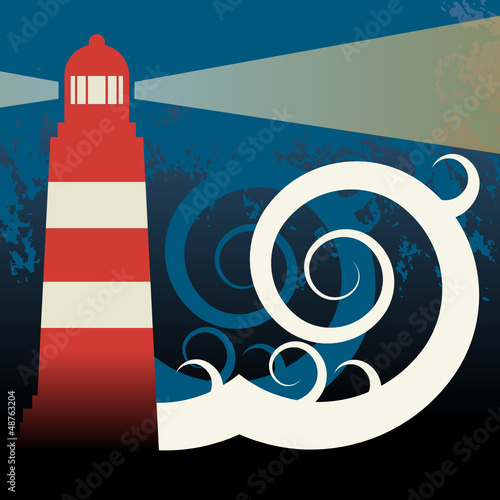 Lighthouse in sea, vector illustration