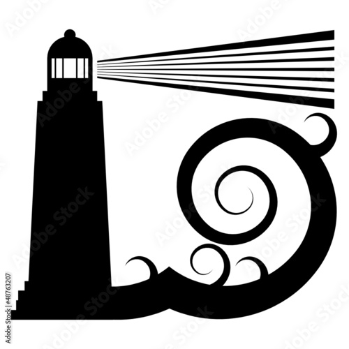 Lighthouse in sea symbol, vector illustration