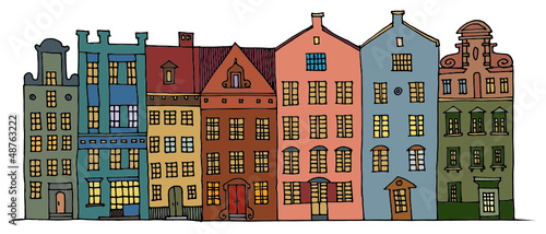 Cartoon hand drawing color houses