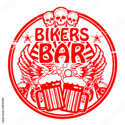 Stamp with skull and the words Bikers Bar inside, vector