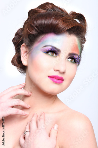 Beautiful Woman With Colorful Creative Cosmetics