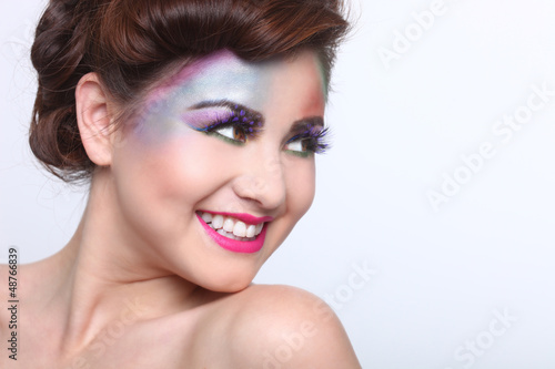 Beautiful Woman With Colorful Creative Cosmetics