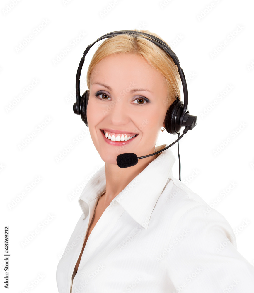 Beautiful customer service operator woman with headset Beautiful customer service operator woman with headset