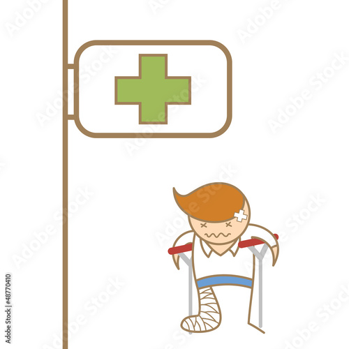 cartoon character of man broken his leg
