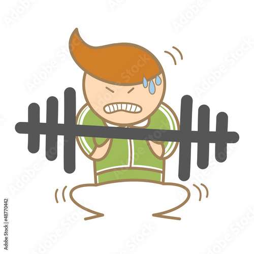cartoon character of man workout on barbell