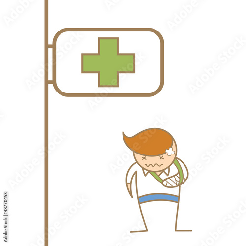 cartoon character of man broken his arm