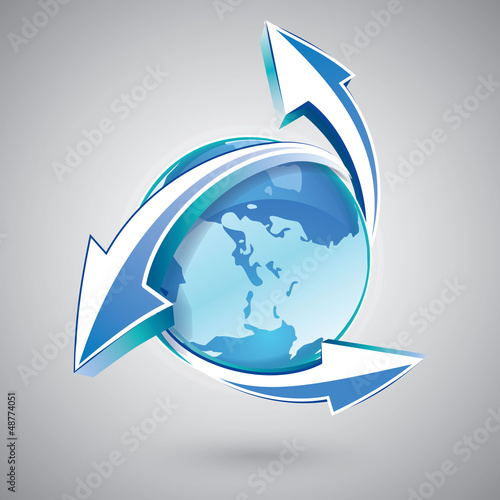 Earth with arrows blue icon photo