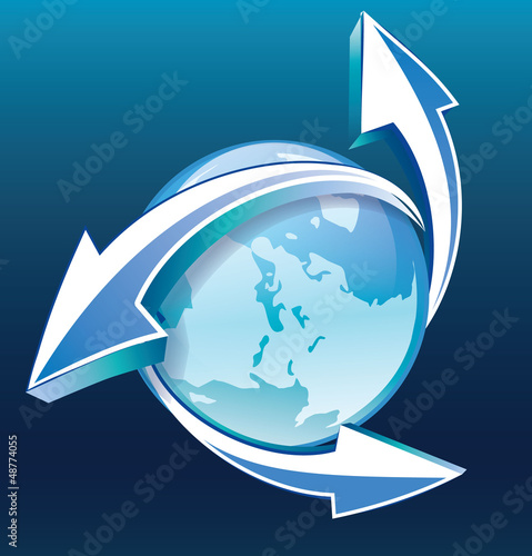 Earth with arrows blue icon photo
