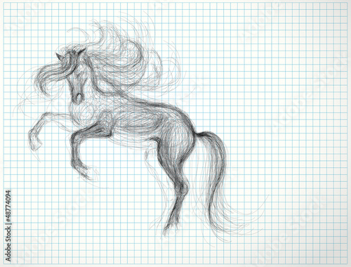 Black horse / Vector sketch on the square paper