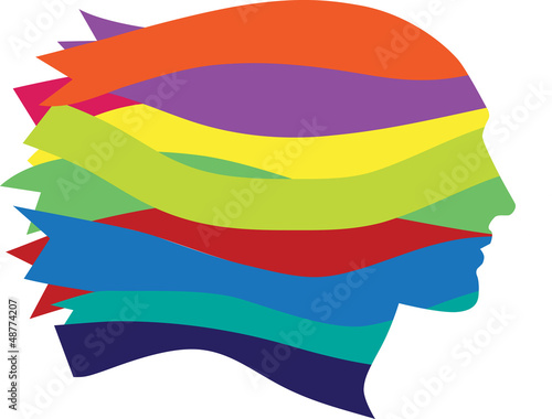 Symbolic woman face made of multi-color ribbons