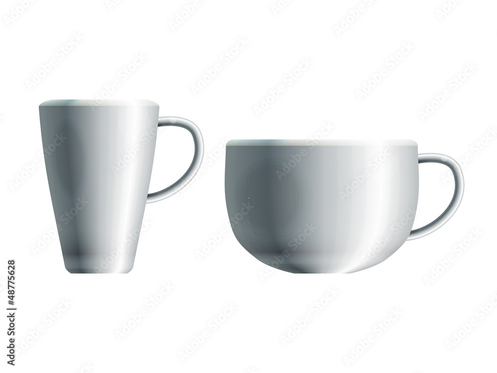 Realistic drawing of two blank white ceramic cups. Eps10 Realistic drawing of two blank white ceramic cups. Eps10
