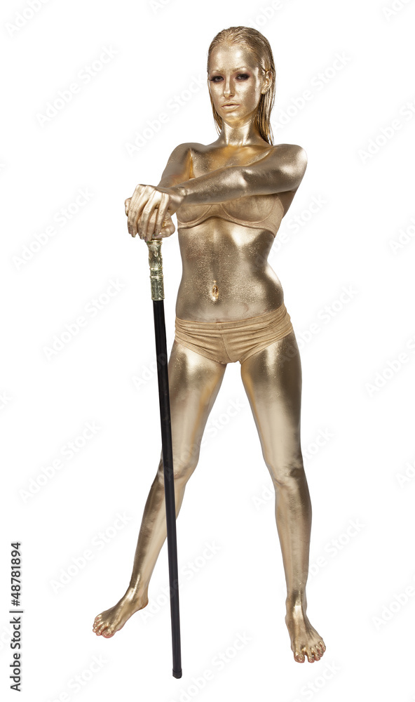 Goldene Frau mit Stock (2)