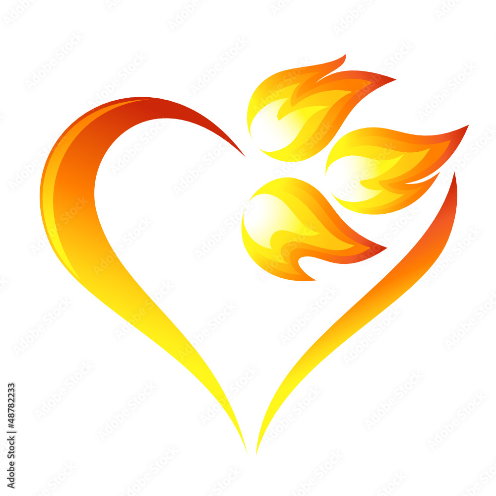 Abstract fire flames icon with heart element Abstract fire flames icon with heart element