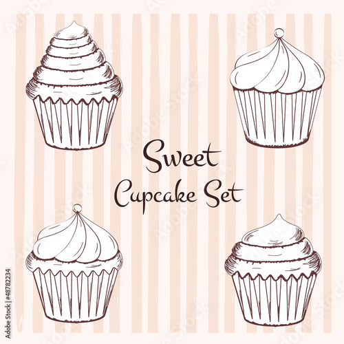 hand drawn cupcake set