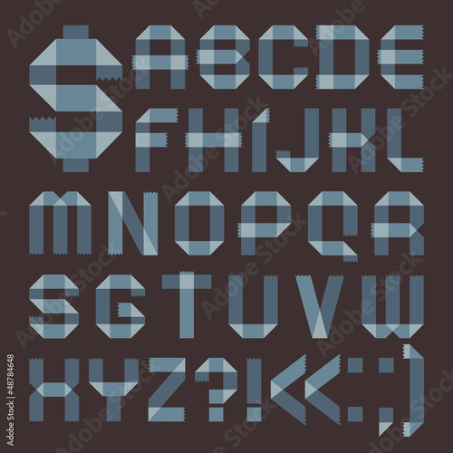 Font from bluish scotch tape - Roman alphabet