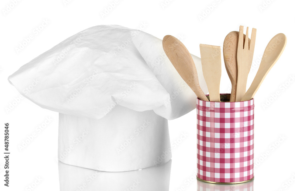 Chef's hat with spoons isolated on white Chef's hat with spoons isolated on white