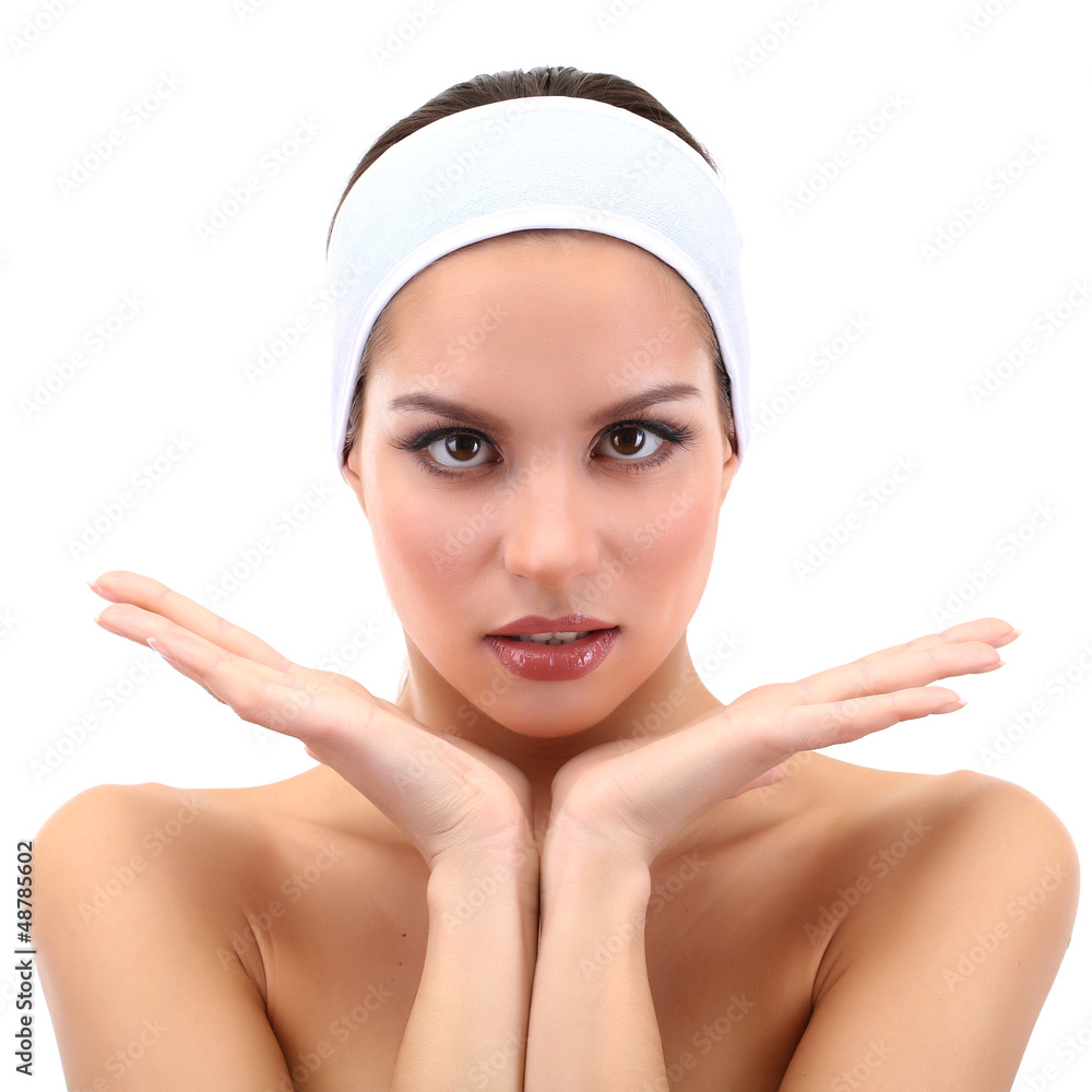 Young woman in gray headband, isolated on white Young woman in gray headband, isolated on white