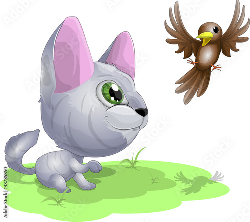 kitten and birdie