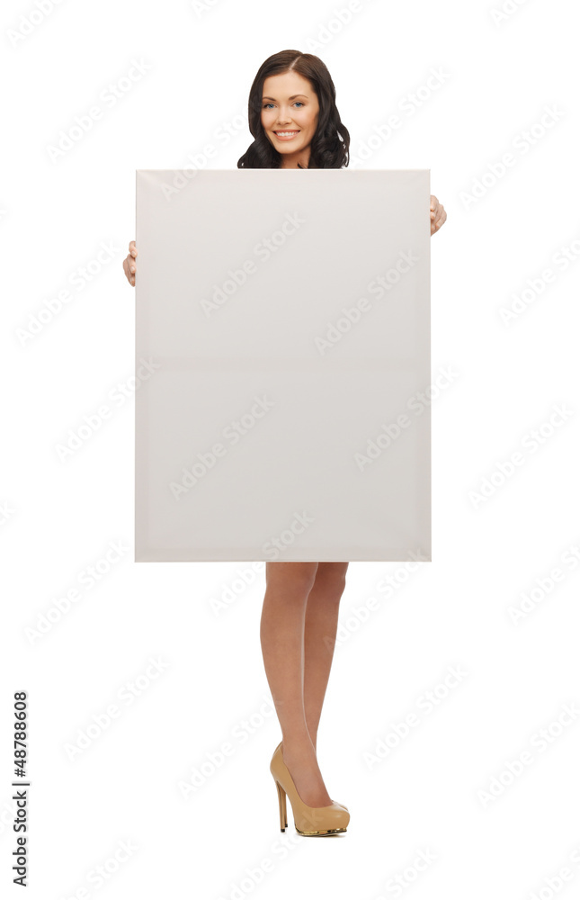 lovely woman in blue dress with blank board lovely woman in blue dress with blank board