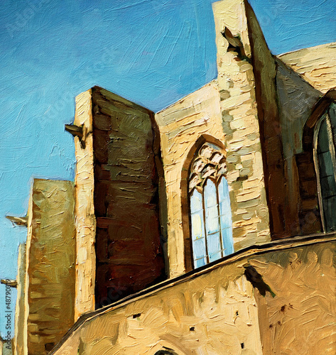 Church Santa Maria del Mar in Barcelona, painting,  illustration #48790819