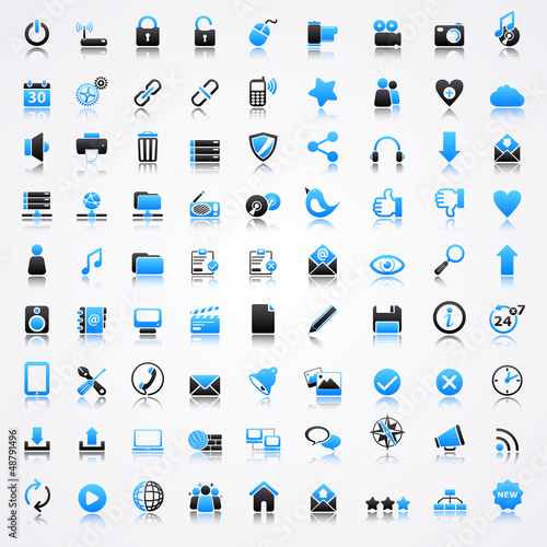 technology blue icons reflection
