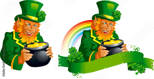 lucky leprechauns with pot and  banner