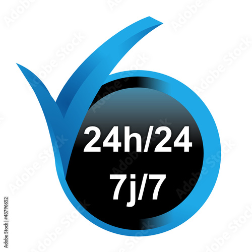 24 heures sur 24 7 sur 7 sur bouton validé bleu