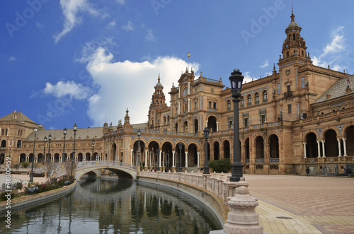 View of the central part of the Plaza of Spain in Seville
